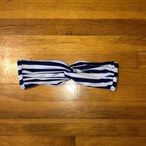 Blue and white striped strapless bikini top